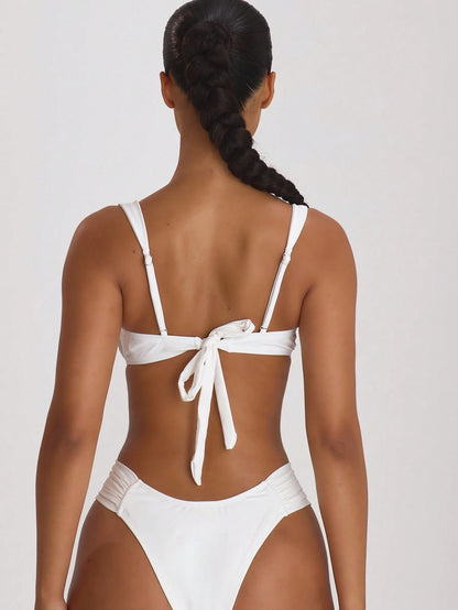 Musera Resort Ruched Side Cheeky Fit Bikini Bottoms Swim Vacation Holiday Summer Travel Beachwear Beach BasicS Wedding Swimwear Solid Colour Resort Core Sexy White
