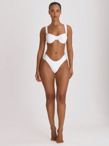 Musera Resort Ruched Side Cheeky Fit Bikini Bottoms Swim Vacation Holiday Summer Travel Beachwear Beach BasicS Wedding Swimwear Solid Colour Resort Core Sexy White