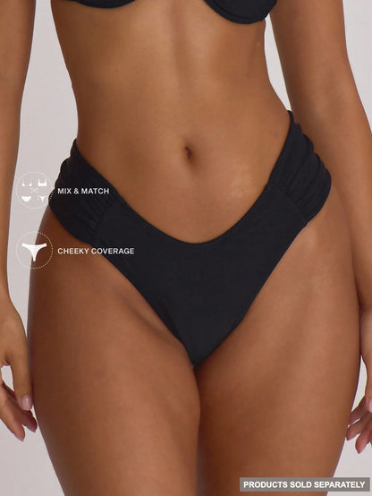 Musera Resort Ruched Side Cheeky Fit Bikini Bottoms Swim Vacation Holiday Summer Travel Beachwear Beach BasicS Wedding Swimwear Solid Colour Resort Core Sexy White