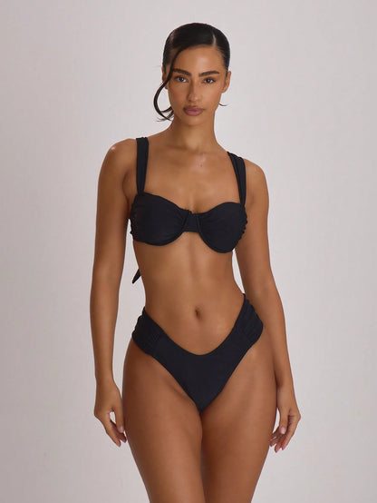 Musera Resort Ruched Side Cheeky Fit Bikini Bottoms Swim Vacation Holiday Summer Travel Beachwear Beach BasicS Wedding Swimwear Solid Colour Resort Core Sexy White
