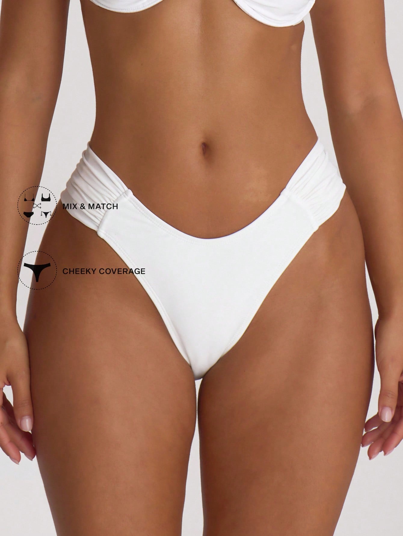 Musera Resort Ruched Side Cheeky Fit Bikini Bottoms Swim Vacation Holiday Summer Travel Beachwear Beach BasicS Wedding Swimwear Solid Colour Resort Core Sexy White