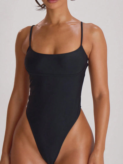 Musera Resort Straight Neck Strappy Binding High Leg Cheeky Swimsuit Bathing Suits Swim Vacation Holiday Summer Travel Beachwear Basics Swimwear Resort Core