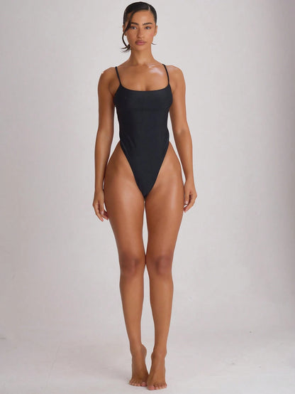 Musera Resort Straight Neck Strappy Binding High Leg Cheeky Swimsuit Bathing Suits Swim Vacation Holiday Summer Travel Beachwear Basics Swimwear Resort Core