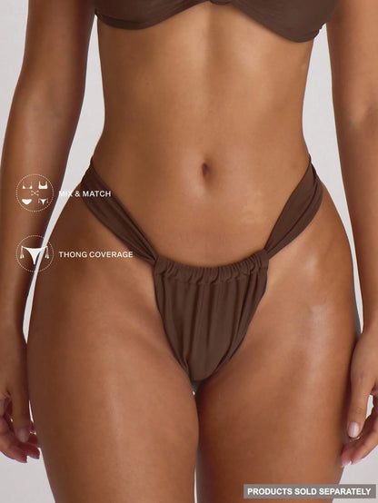 Musera Resort Thick Strap Ruched Cheeky Bikini Bottoms Swim Vacation Holiday Summer Travel Beachwear Basics Solid Colour Swimwear Resort Core