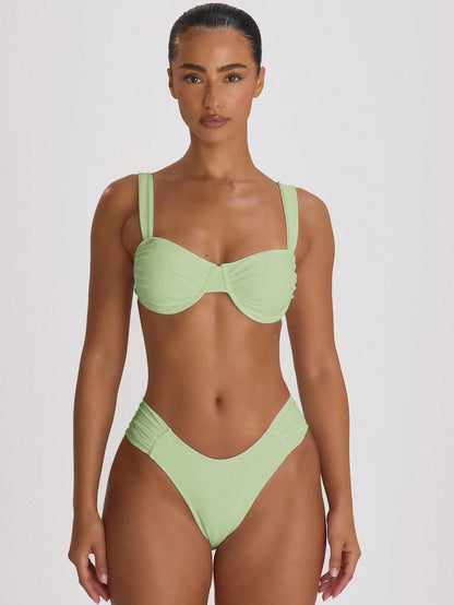 Musera Resort Underwire Thick Shoulder Ruched Cup Bikini Top Swim Vacation Holiday Summer Travel Beachwear Basics Solid Colour Swimwear Resort Core
