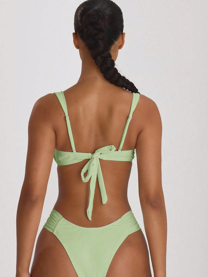Musera Resort Underwire Thick Shoulder Ruched Cup Bikini Top Swim Vacation Holiday Summer Travel Beachwear Basics Solid Colour Swimwear Resort Core