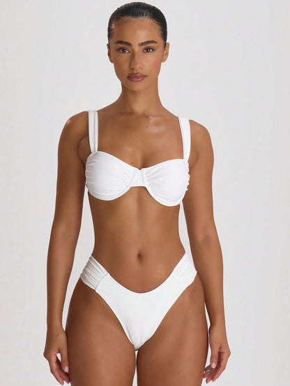 Musera Resort Underwire Thick Shoulder Ruched Cup Bikini Top Swim Vacation Holiday Summer Travel Beachwear Basics Solid Colour Swimwear Resort Core