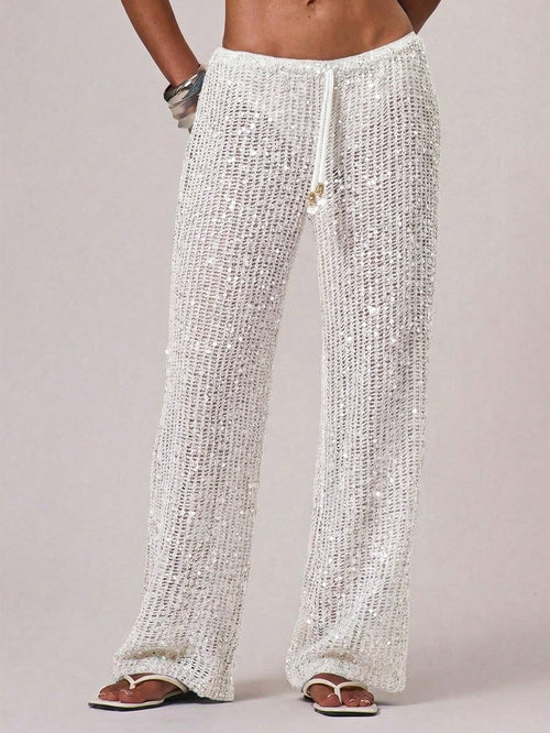 Musera Resort Women Cover Ups Ibiza Boho Vacation Holiday Beach Elegant Summer Sequin Wide Leg Crochet Trouser Spring Carvinal Beachwear Festival