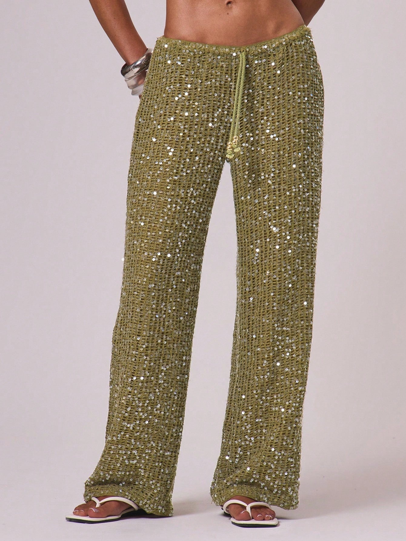 Musera Resort Women Cover Ups Ibiza Boho Vacation Holiday Beach Elegant Summer Sequin Wide Leg Crochet Trouser Spring Carvinal Beachwear Festival