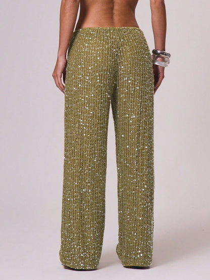 Musera Resort Women Cover Ups Ibiza Boho Vacation Holiday Beach Elegant Summer Sequin Wide Leg Crochet Trouser Spring Carvinal Beachwear Festival
