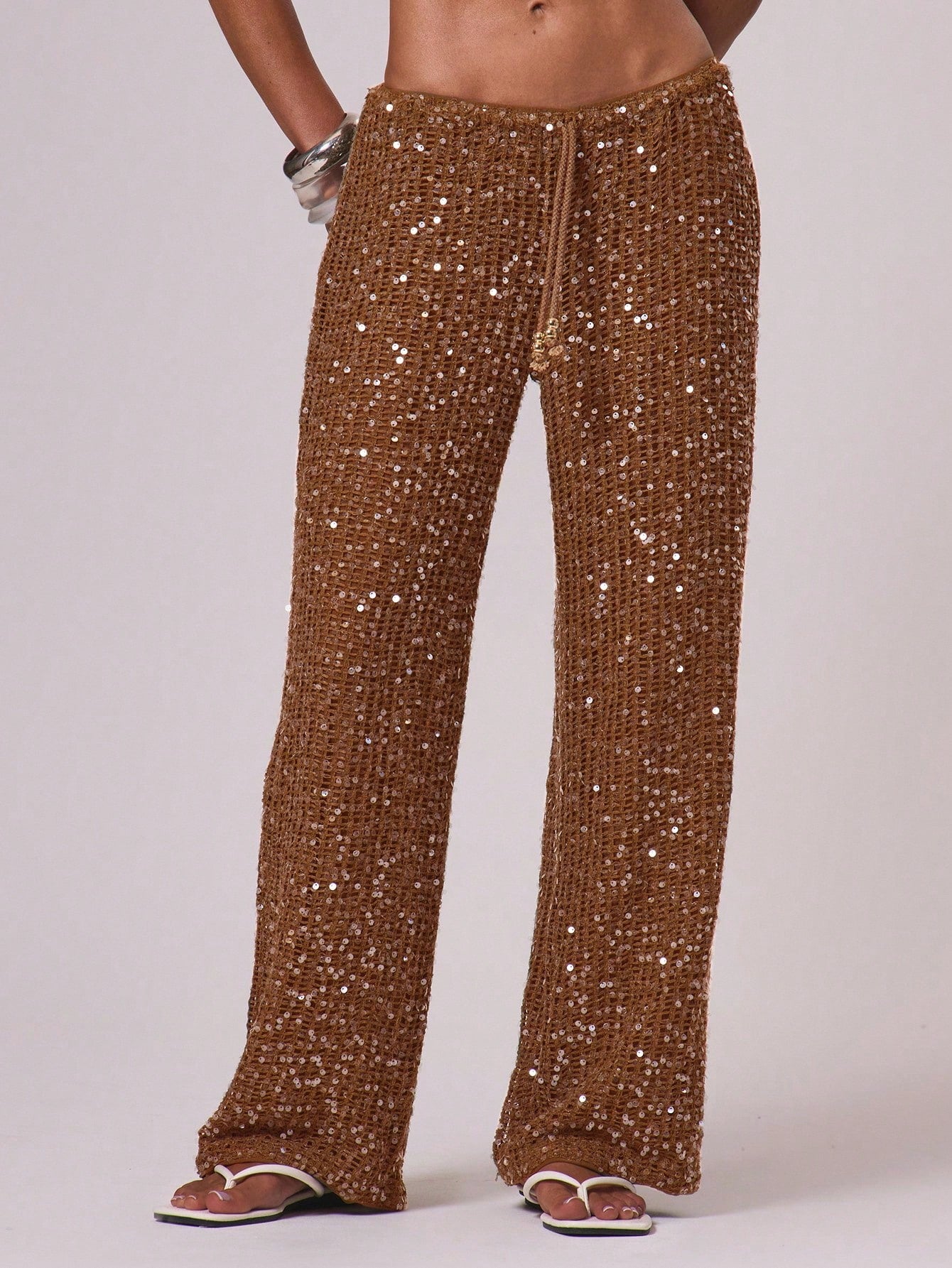 Musera Resort Women Cover Ups Ibiza Boho Vacation Holiday Beach Elegant Summer Sequin Wide Leg Crochet Trouser Spring Carvinal Beachwear Festival