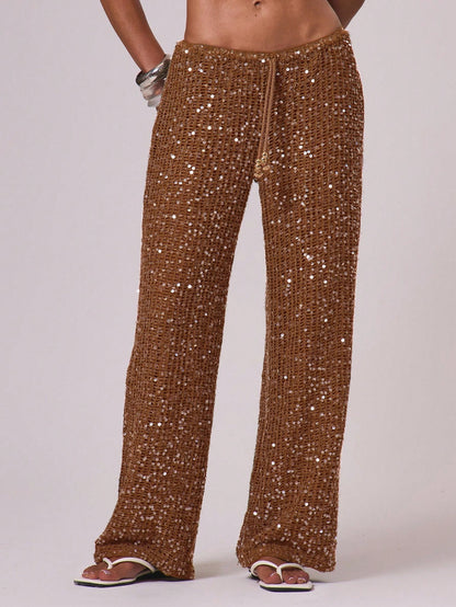 Musera Resort Women Cover Ups Ibiza Boho Vacation Holiday Beach Elegant Summer Sequin Wide Leg Crochet Trouser Spring Carvinal Beachwear Festival