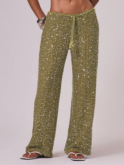 Musera Resort Women Cover Ups Ibiza Boho Vacation Holiday Beach Elegant Summer Sequin Wide Leg Crochet Trouser Spring Carvinal Beachwear Festival