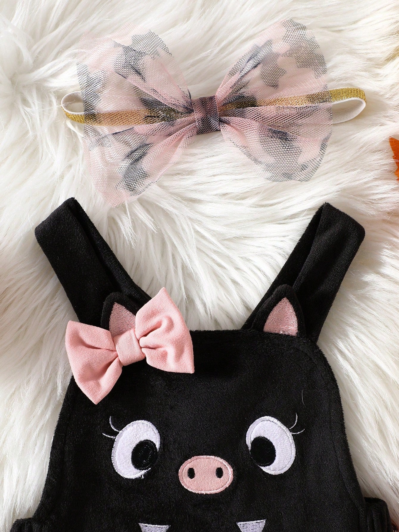 MYVLNA Infant & Toddler Girls Halloween Cute Bat Patchwork Tulle Romper With Pink Bow And Matching Mesh Headband