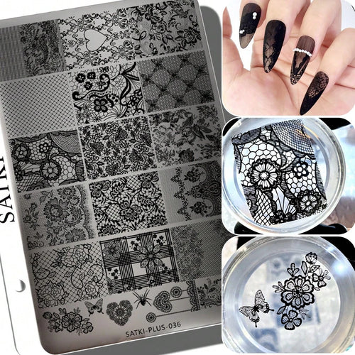 Nail Art Stamping Plate, Beginner Friendly Nail Decoration Template, Lace, Floral, Line Design Transfer Stamping Template, Nail Polish Stamping Mold, Nail Art Stamping Template, Transparent Transfer S