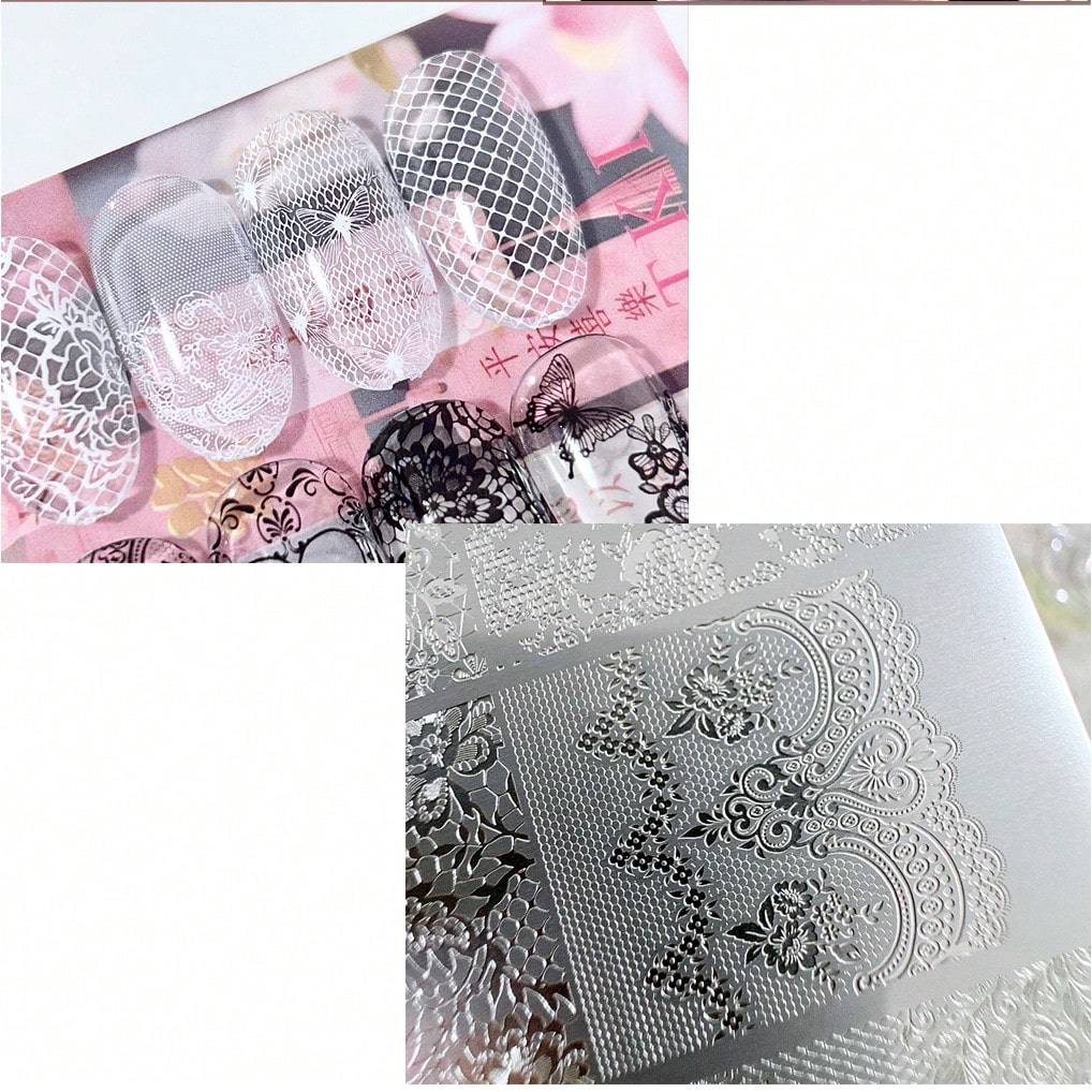 Nail Art Stamping Plate, Beginner Friendly Nail Decoration Template, Lace, Floral, Line Design Transfer Stamping Template, Nail Polish Stamping Mold, Nail Art Stamping Template, Transparent Transfer S