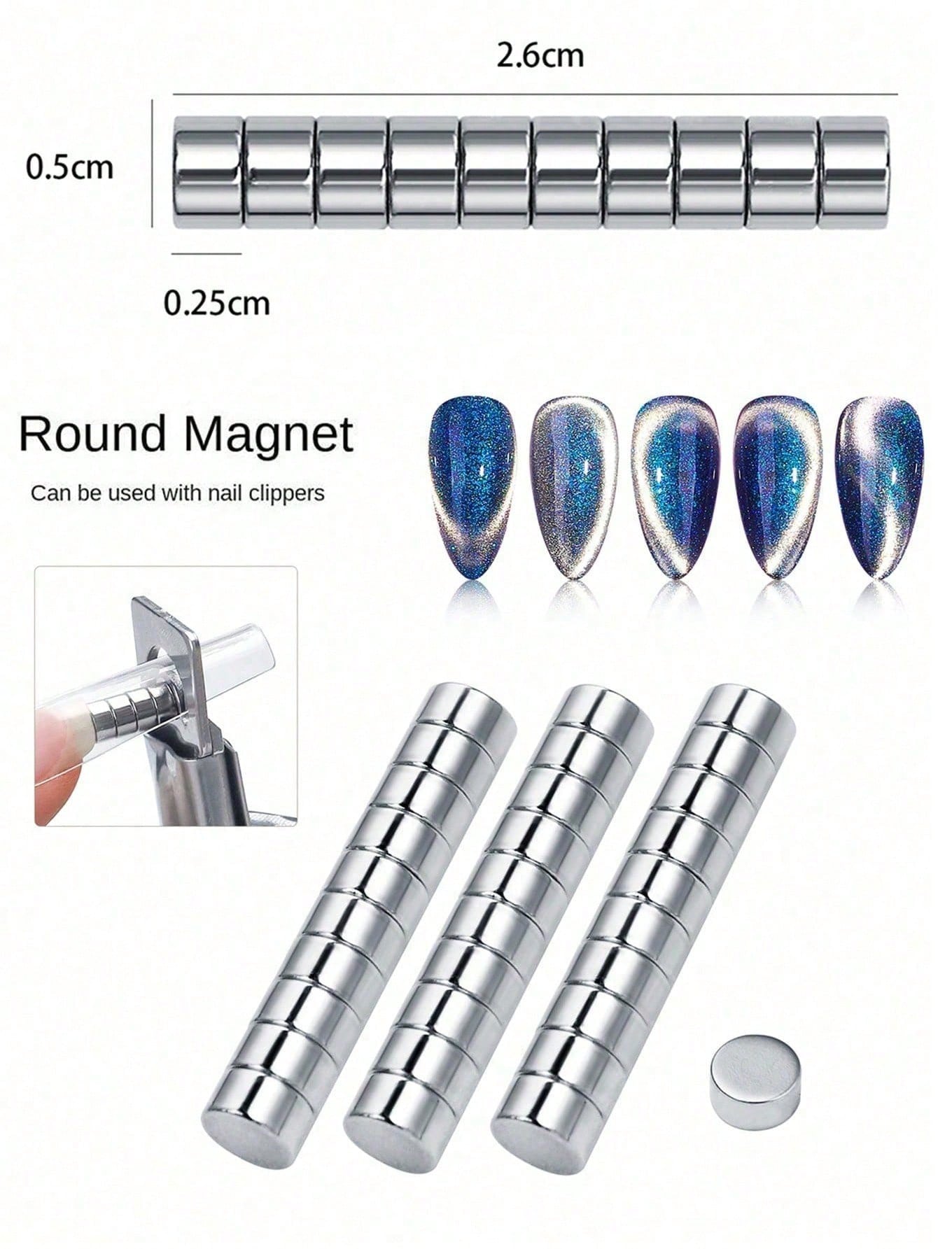 Nail Clipper With Powerful Cylindrical Magnet For Nail Art Tools, Suitable For Metal Nail Clippers For Artificial Nails- Cat Eye Effect Nail Art Magnet, Nail Art Tools, Nail Art Supplies, Nail Art Su