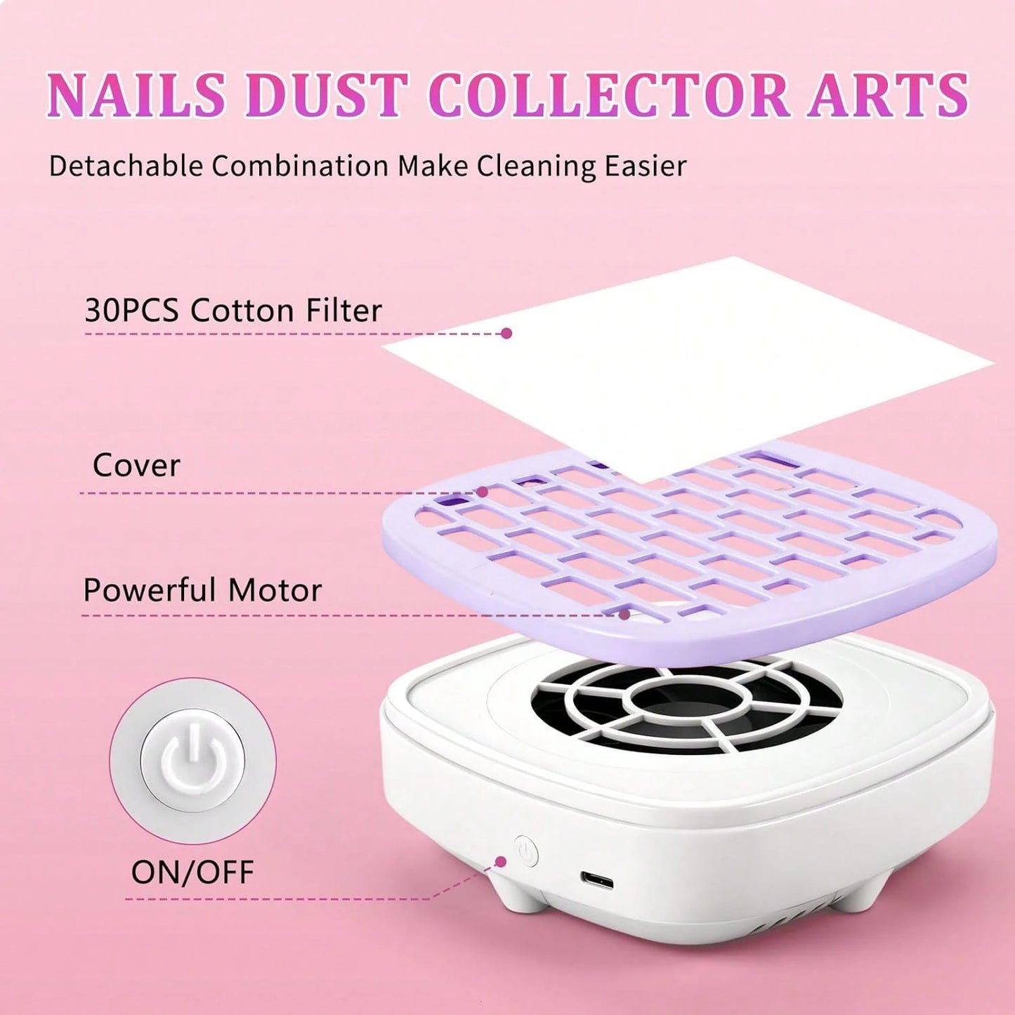 Nail Dust Collector With 10PCS Filter Pads,Compact Vacuum Fan Dust Collector For Beginner Mini Dust Suction Machine Manicure Pedicure Tool For Acrylic Nail Polishing For Home Use
