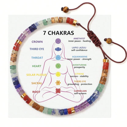 Natural Gemstone Chakra Stone Crystal Yoga Bracelet, Healing Bracelet 7 Chakras Anxiety Relief Suitable For Men & Women, Gift