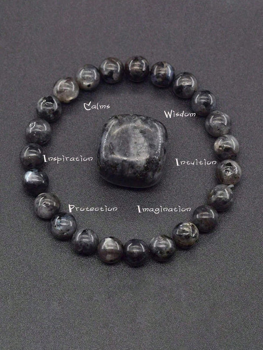 Natural Labradorite Stone Bead Bracelet Men Women Black Flash Stone Bracelet Alleviates Stress Yoga Jewelry Gift