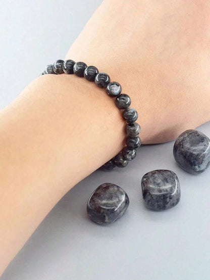 Natural Labradorite Stone Bead Bracelet Men Women Black Flash Stone Bracelet Alleviates Stress Yoga Jewelry Gift