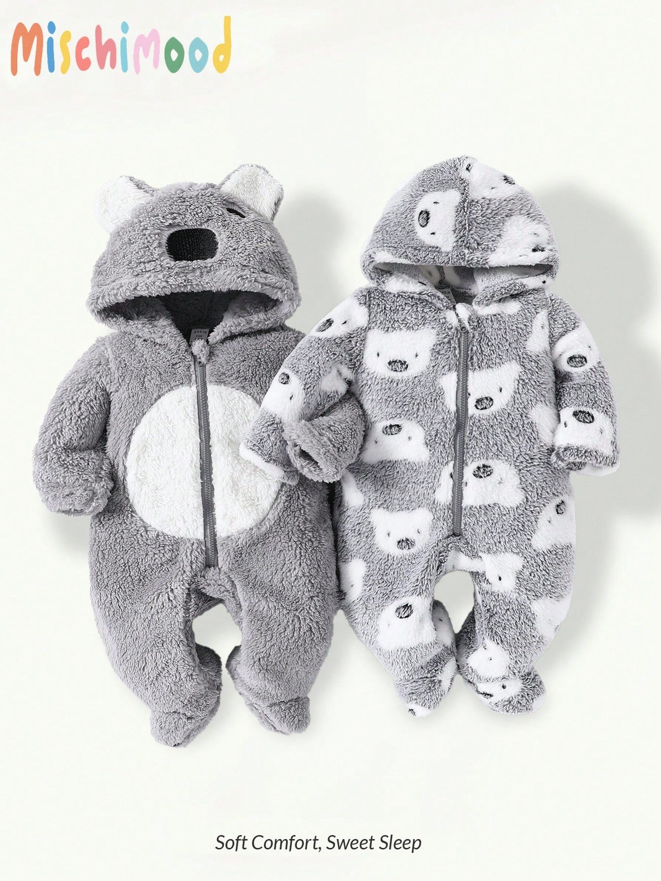Navy Blue Cute Penguin Print Embroidered Newborn Comfortable Thick Fleece Long Sleeve Long Pants Romper Loungewear, Suitable For Autumn/Winter Wear