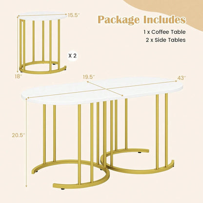 Nesting Coffee Table Set Of 3, Living Room Table Set, White| Stacking Side Tables, Oval Coffee Table,2 Round End Tables, 3-Piece Modern Living Room Tables For Apartment
