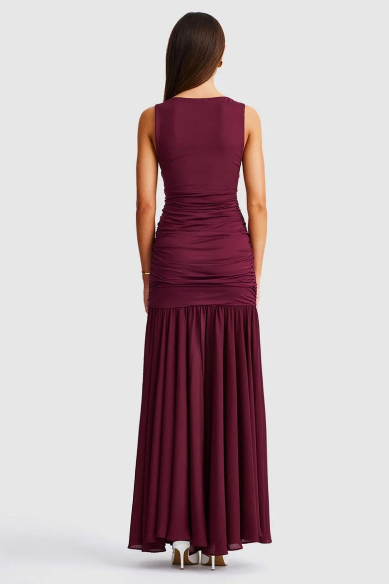 Neve V-Neck Maxi Dress - Cranberry