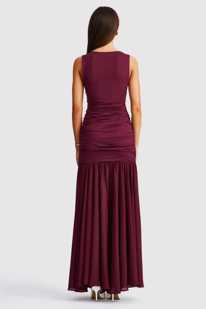 Neve V-Neck Maxi Dress - Cranberry