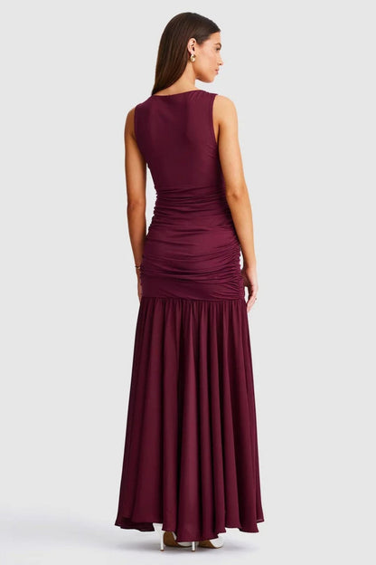Neve V-Neck Maxi Dress - Cranberry