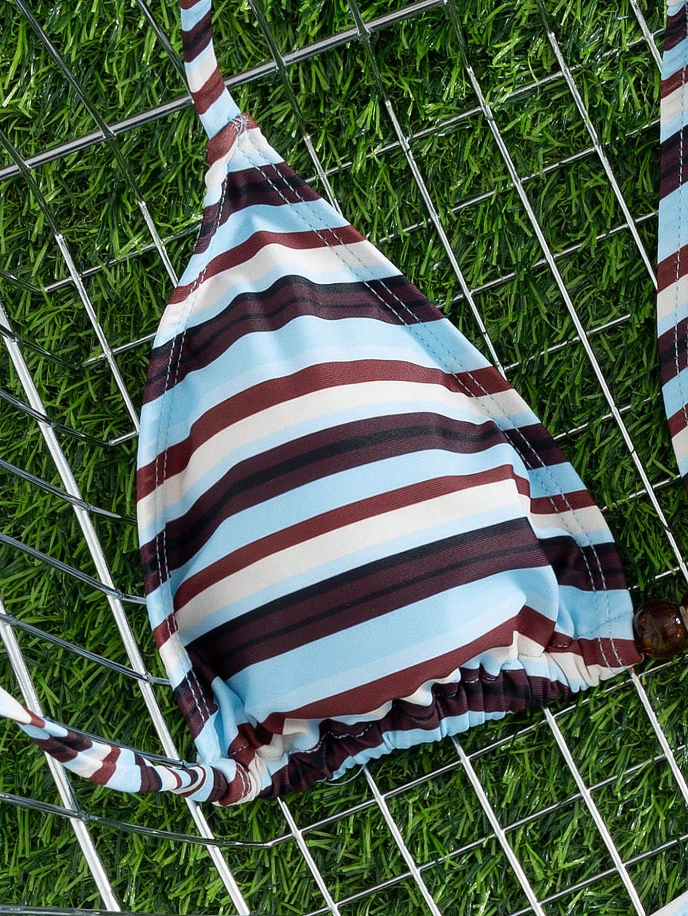 New Arrival European And American Women's Fashion Contrast Color Striped Spaghetti Strap Bow Bikini Set, Including Triangle Top And Bottom Vacation Beach Summer