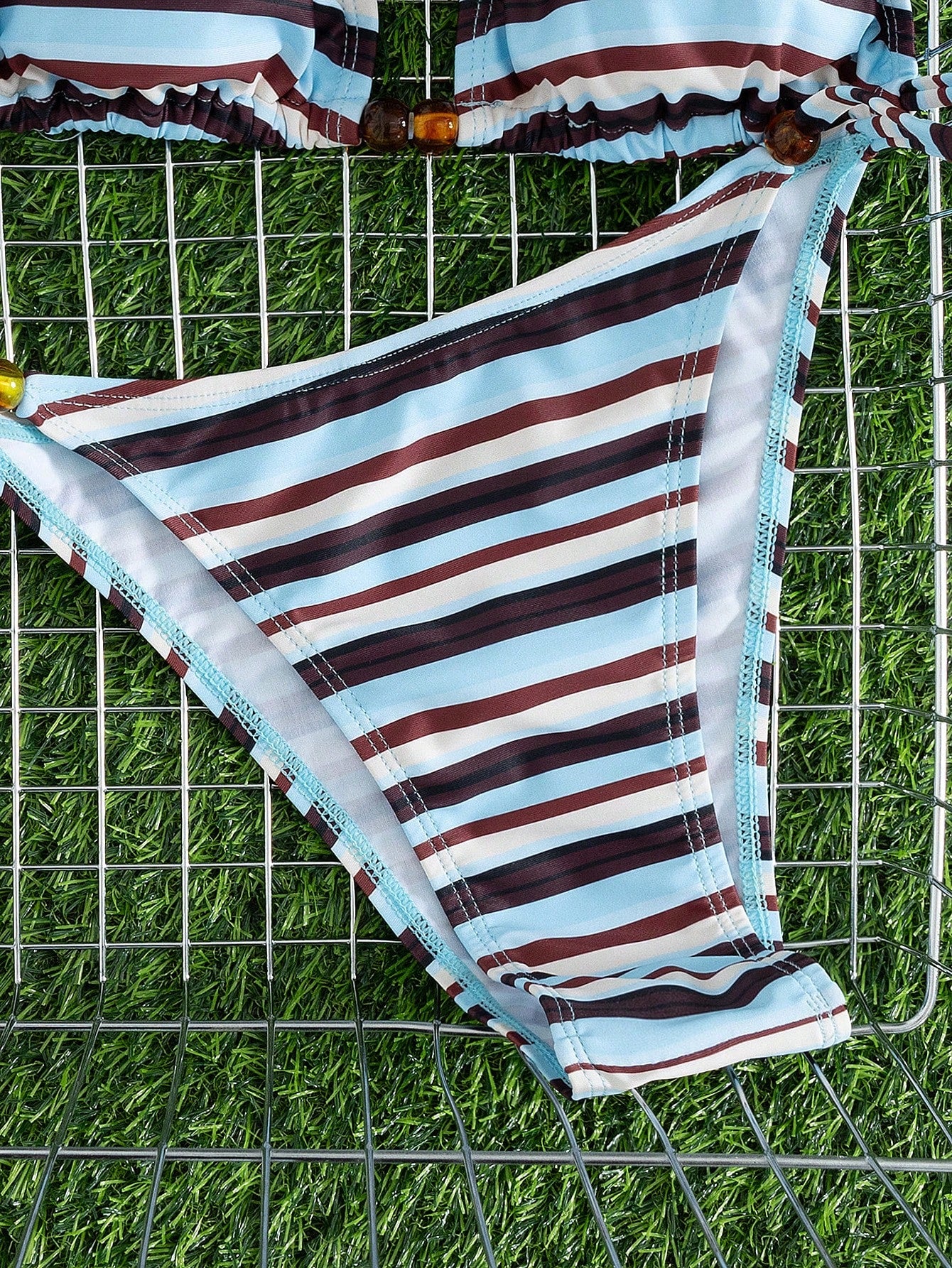 New Arrival European And American Women's Fashion Contrast Color Striped Spaghetti Strap Bow Bikini Set, Including Triangle Top And Bottom Vacation Beach Summer