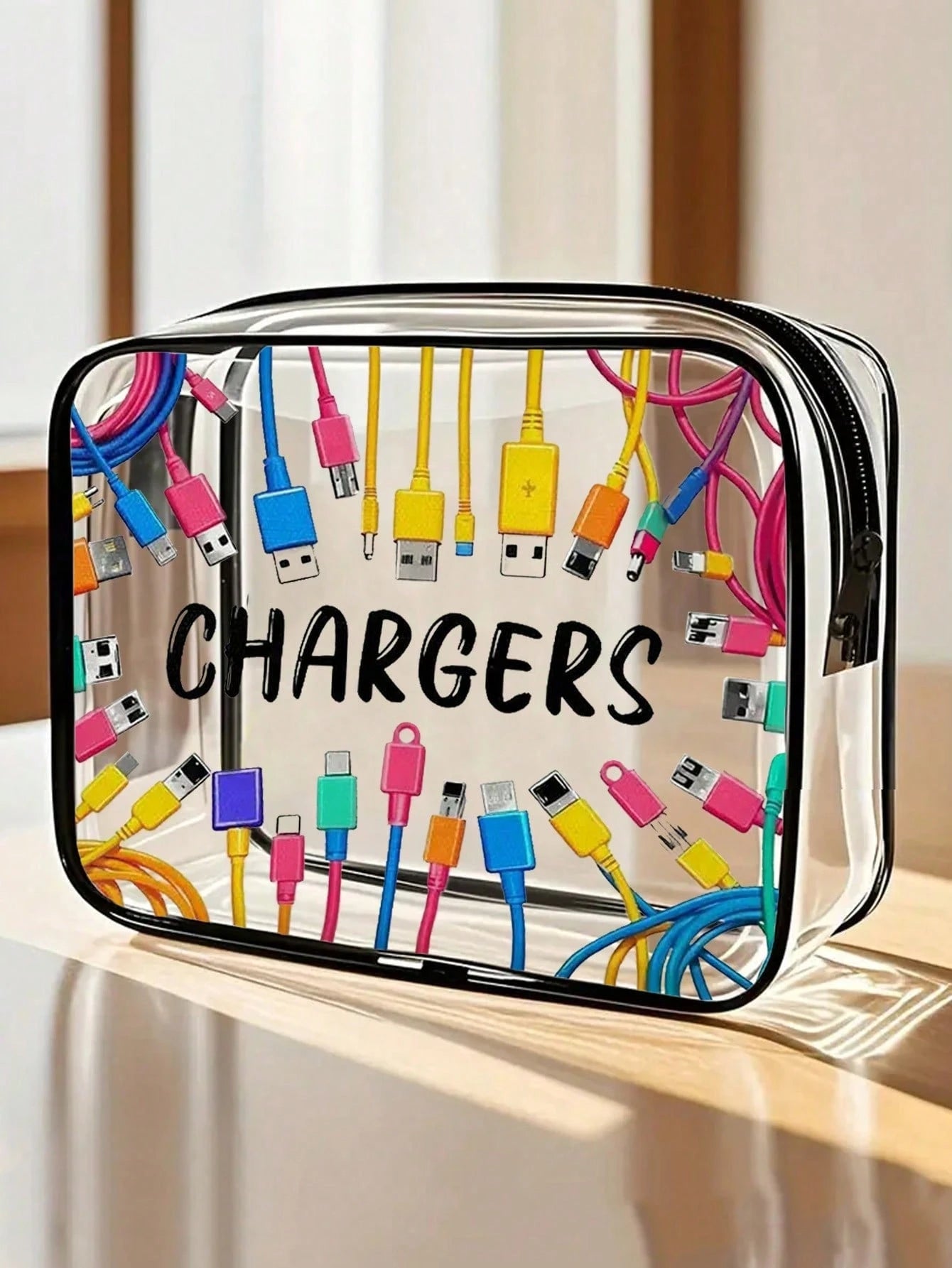 New Arrival: Exclusive Charging Device Storage Bag- Transparent Toiletry Bag, Travel Essential, Portable Zippered Cosmetic Bag, Beach Transparent PVC Toiletry Bag, Waterproof Storage Pouch, Transpare