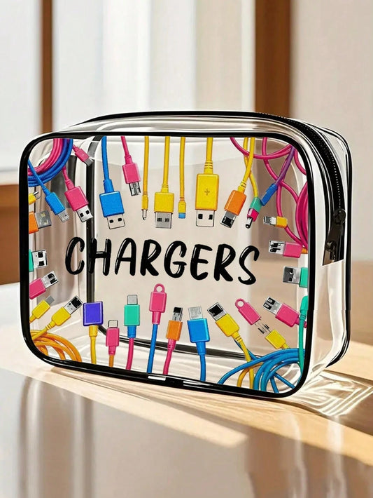 New Arrival: Exclusive Charging Device Storage Bag- Transparent Toiletry Bag, Travel Essential, Portable Zippered Cosmetic Bag, Beach Transparent PVC Toiletry Bag, Waterproof Storage Pouch, Transpare