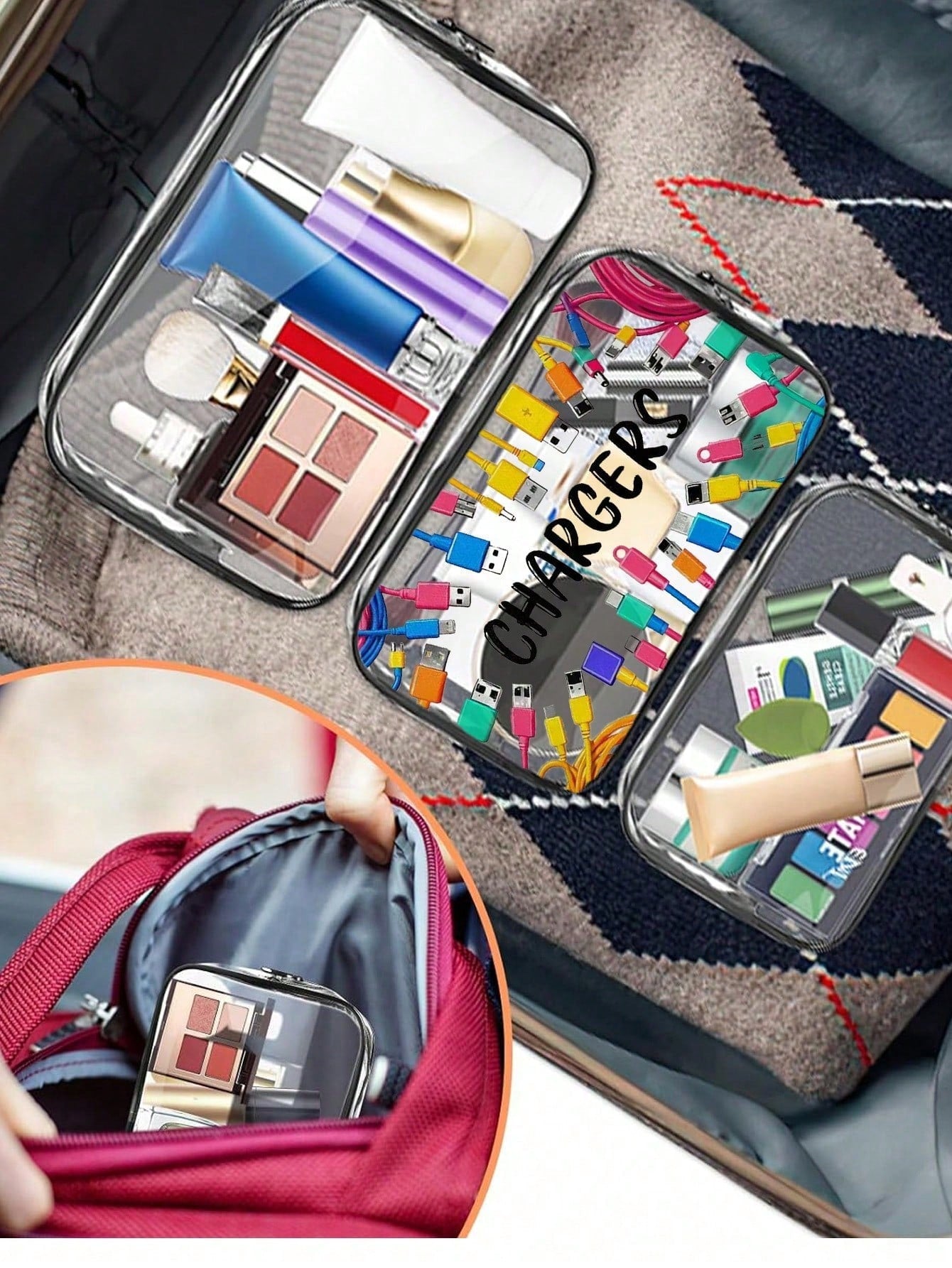 New Arrival: Exclusive Charging Device Storage Bag- Transparent Toiletry Bag, Travel Essential, Portable Zippered Cosmetic Bag, Beach Transparent PVC Toiletry Bag, Waterproof Storage Pouch, Transpare