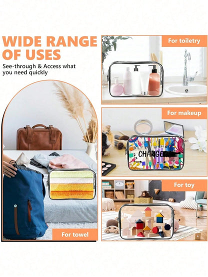 New Arrival: Exclusive Charging Device Storage Bag- Transparent Toiletry Bag, Travel Essential, Portable Zippered Cosmetic Bag, Beach Transparent PVC Toiletry Bag, Waterproof Storage Pouch, Transpare