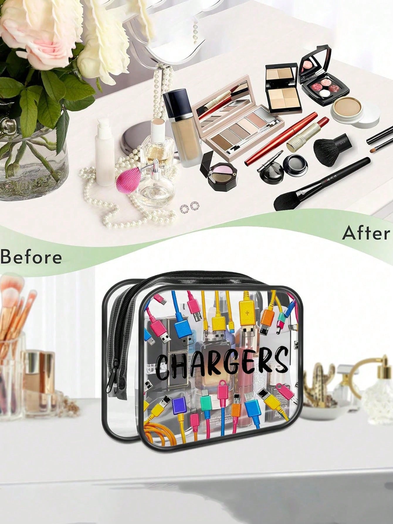 New Arrival: Exclusive Charging Device Storage Bag- Transparent Toiletry Bag, Travel Essential, Portable Zippered Cosmetic Bag, Beach Transparent PVC Toiletry Bag, Waterproof Storage Pouch, Transpare