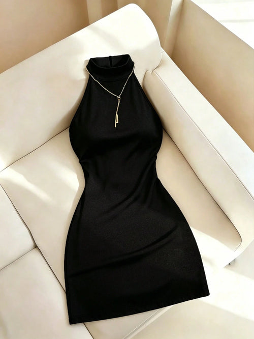 New Arrival Solid Color Fitted Elegant Sleeveless Regular Dress For Women
