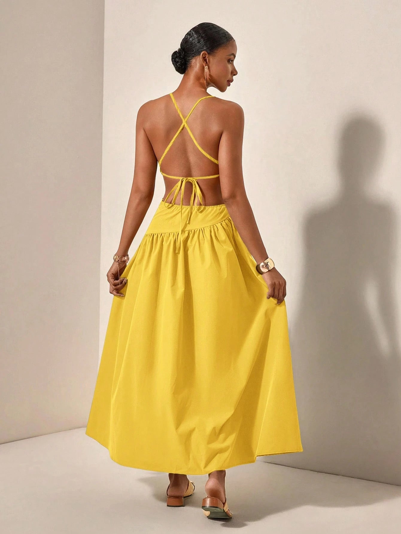 New Arrival Spring/Summer Casual Vacation Asymmetric Hollow-Out Backless Cross-Tied Long Dress,Business Casual Woman