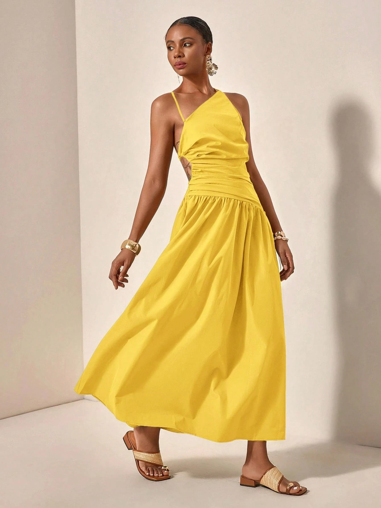 New Arrival Spring/Summer Casual Vacation Asymmetric Hollow-Out Backless Cross-Tied Long Dress,Business Casual Woman