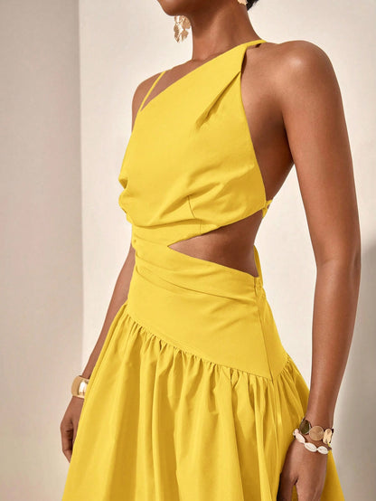 New Arrival Spring/Summer Casual Vacation Asymmetric Hollow-Out Backless Cross-Tied Long Dress,Business Casual Woman