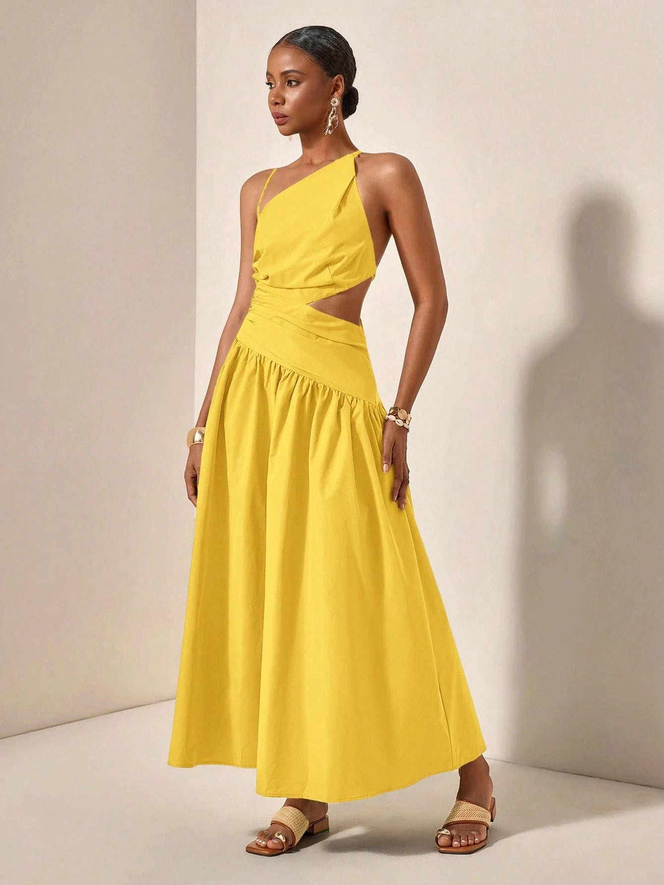 New Arrival Spring/Summer Casual Vacation Asymmetric Hollow-Out Backless Cross-Tied Long Dress,Business Casual Woman