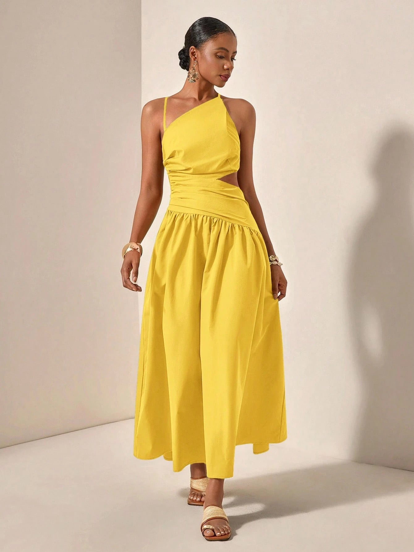 New Arrival Spring/Summer Casual Vacation Asymmetric Hollow-Out Backless Cross-Tied Long Dress,Business Casual Woman