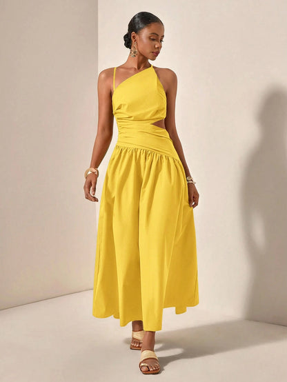 New Arrival Spring/Summer Casual Vacation Asymmetric Hollow-Out Backless Cross-Tied Long Dress,Business Casual Woman