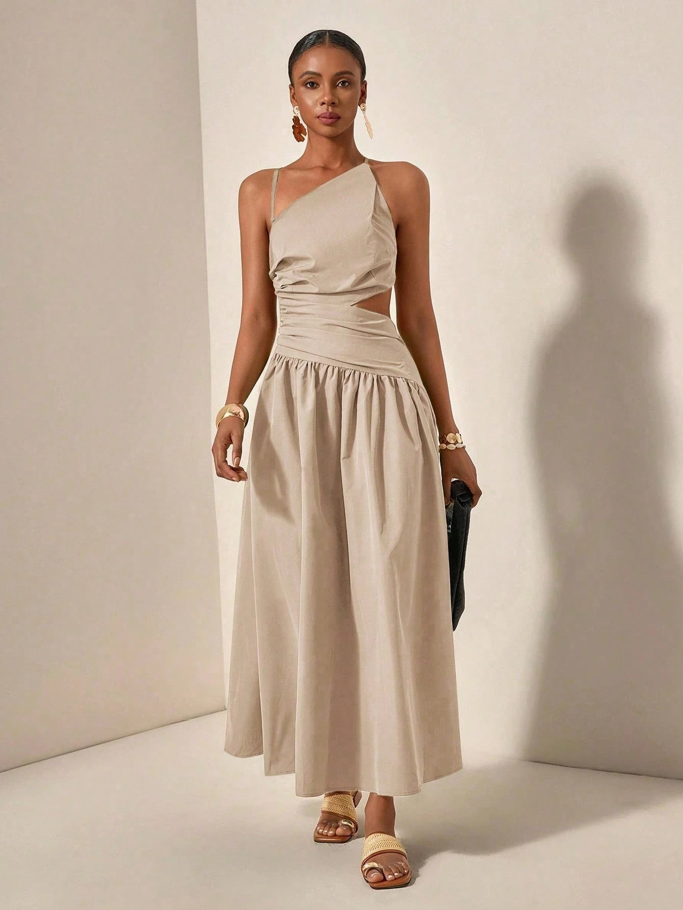New Arrival Spring/Summer Casual Vacation Asymmetric Hollow-Out Backless Cross-Tied Long Dress,Business Casual Woman