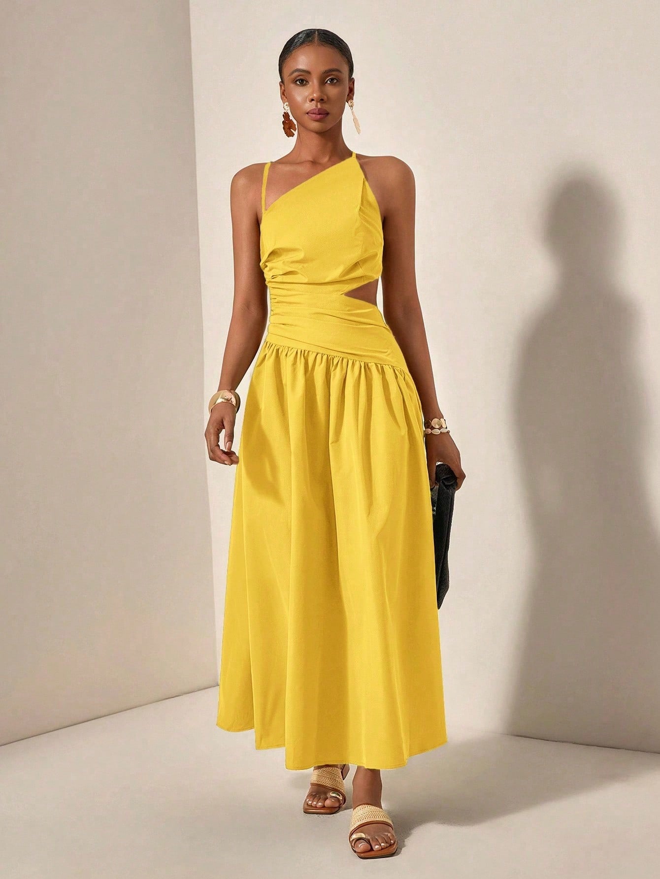 New Arrival Spring/Summer Casual Vacation Asymmetric Hollow-Out Backless Cross-Tied Long Dress,Business Casual Woman