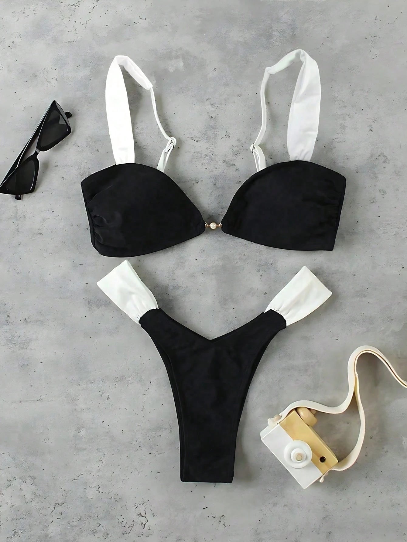 New Arrival Spring/Summer Luxury Elegant Casual Sexy Bikini Set, Color Block Design With Metal Ring Decor, Suitable For Beach, Vacation, Party