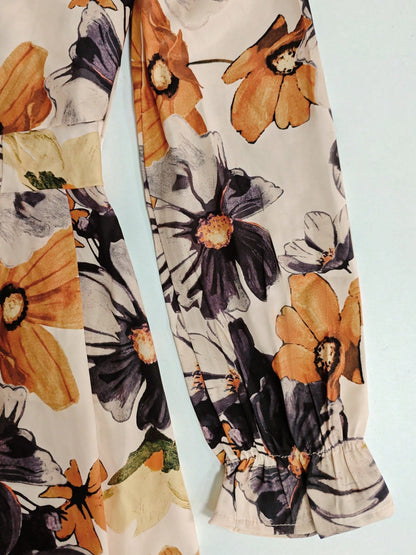 New Autumn Floral Print One-Piece Dress, Elegant Casual Hollow Waist Belt, Suitable For Daily Wear, Vacation, Gathering, And Dating