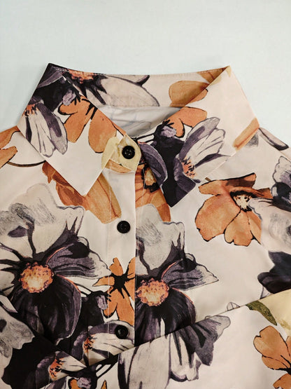 New Autumn Floral Print One-Piece Dress, Elegant Casual Hollow Waist Belt, Suitable For Daily Wear, Vacation, Gathering, And Dating