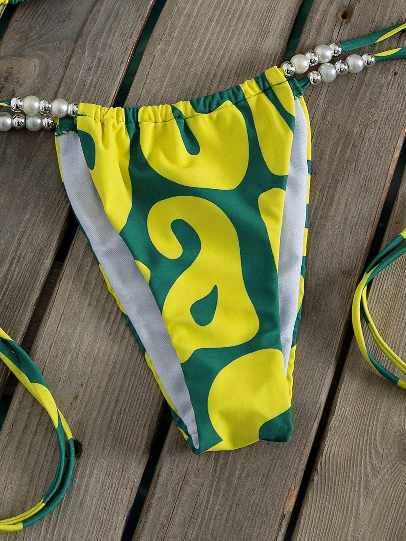 New Carnival Women's Bikini Set, Tropical Yellow-Green Artistic Geometric Wave Color Block Print Sexy Party Swimsuit, Summer Beach Vacation Music Festival